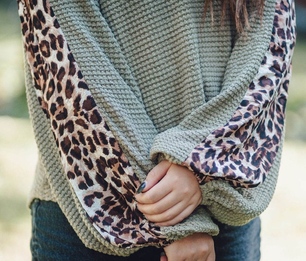 Olive Sweater with Animal Print