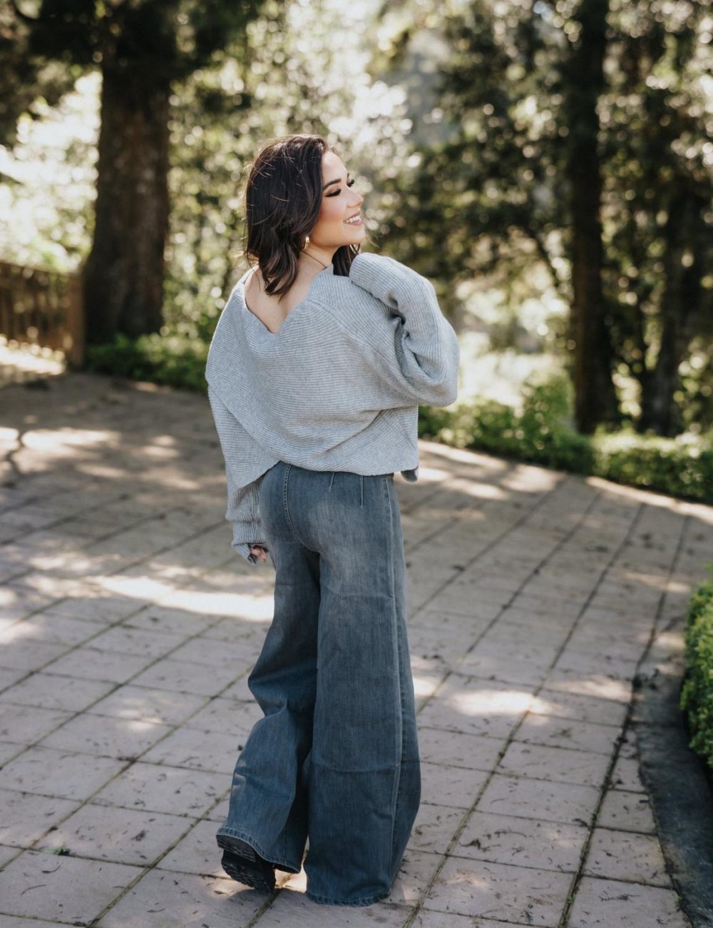 Wide Leg Washed Stretch Denim Pants - Image 3