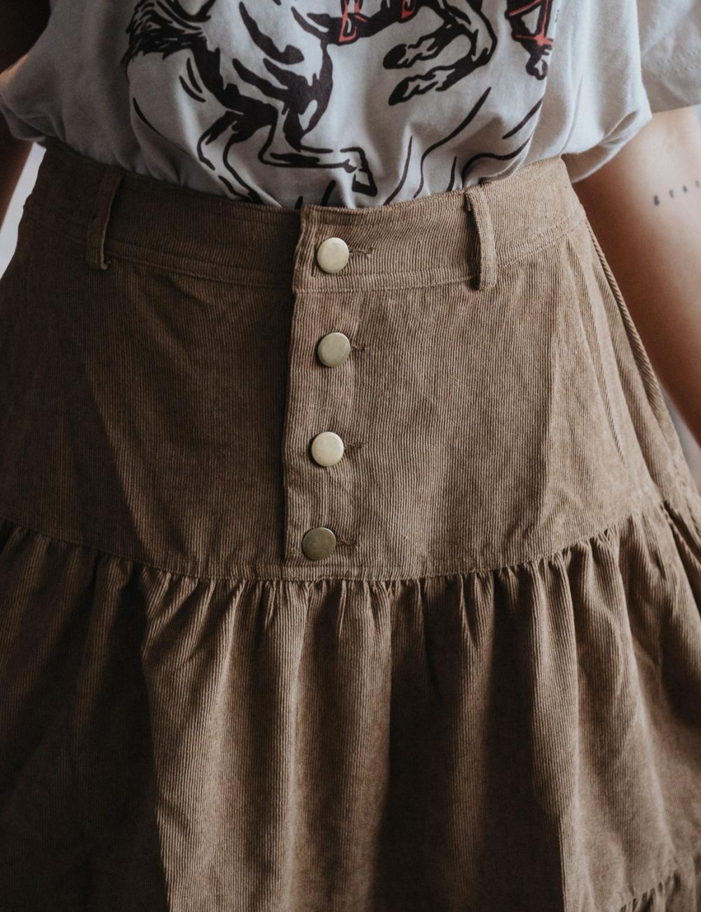 Corduroy Camel Button Skirt - Image 3