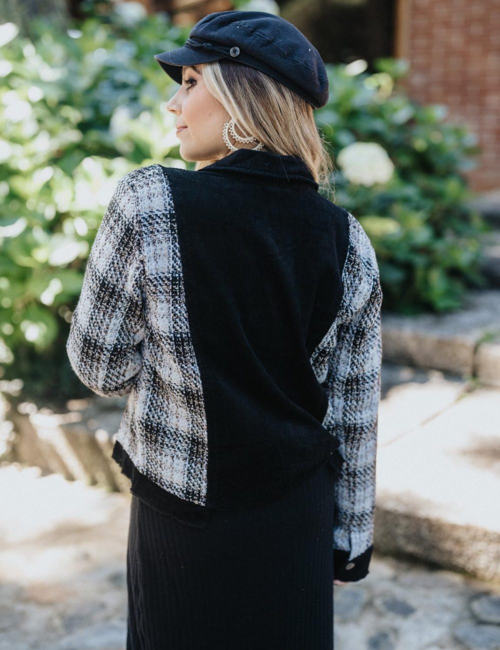 Black Plaid Sleeve Button Corduroy - Image 4