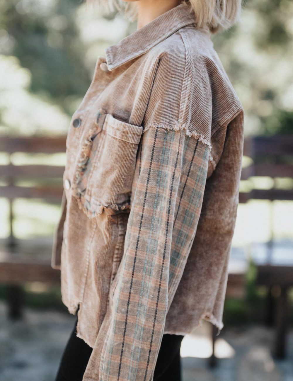 Camel Mix Distressed Corduroy Buttondown - Image 2