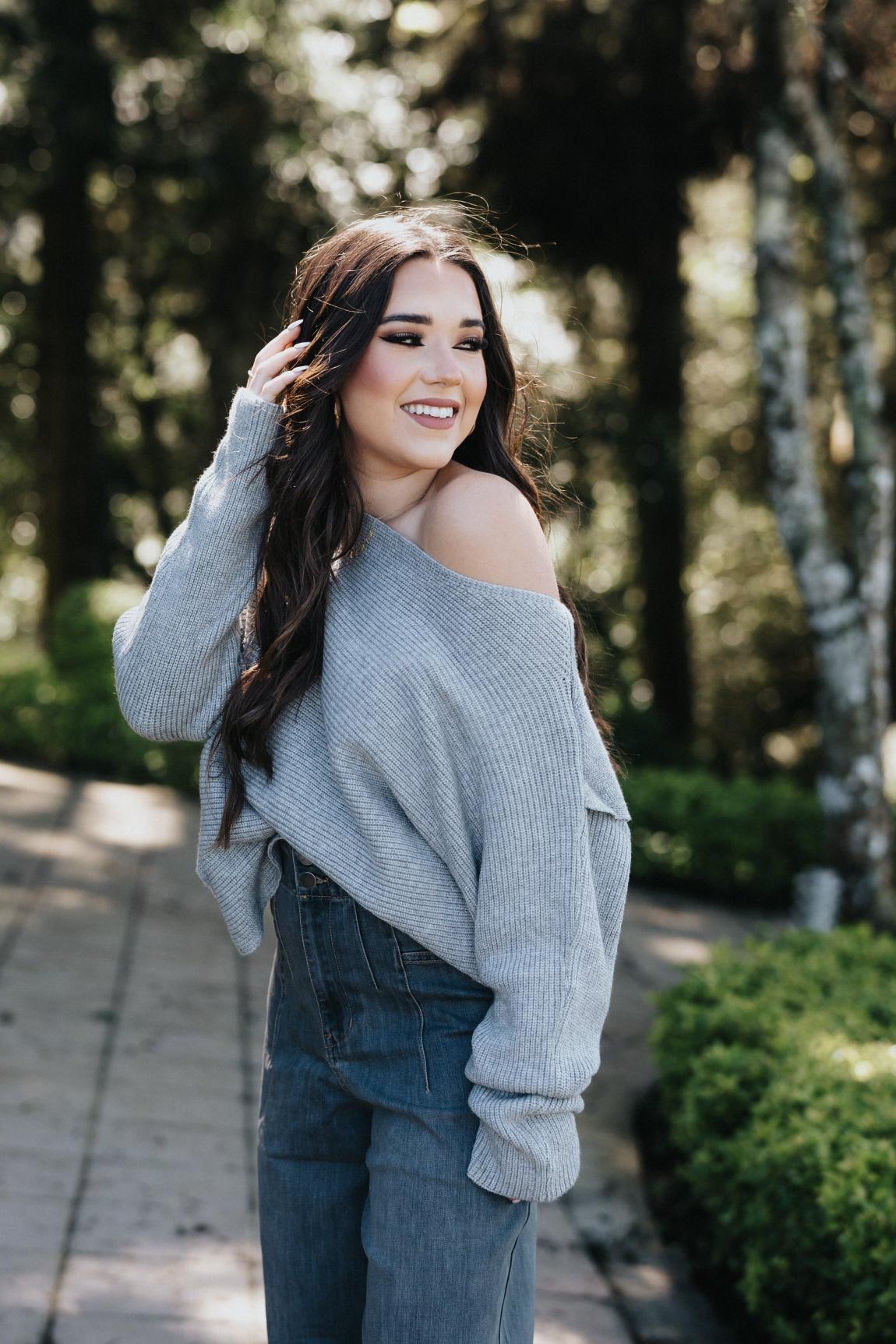 Gray Criss Cross Crop Sweater We Bloom Brand