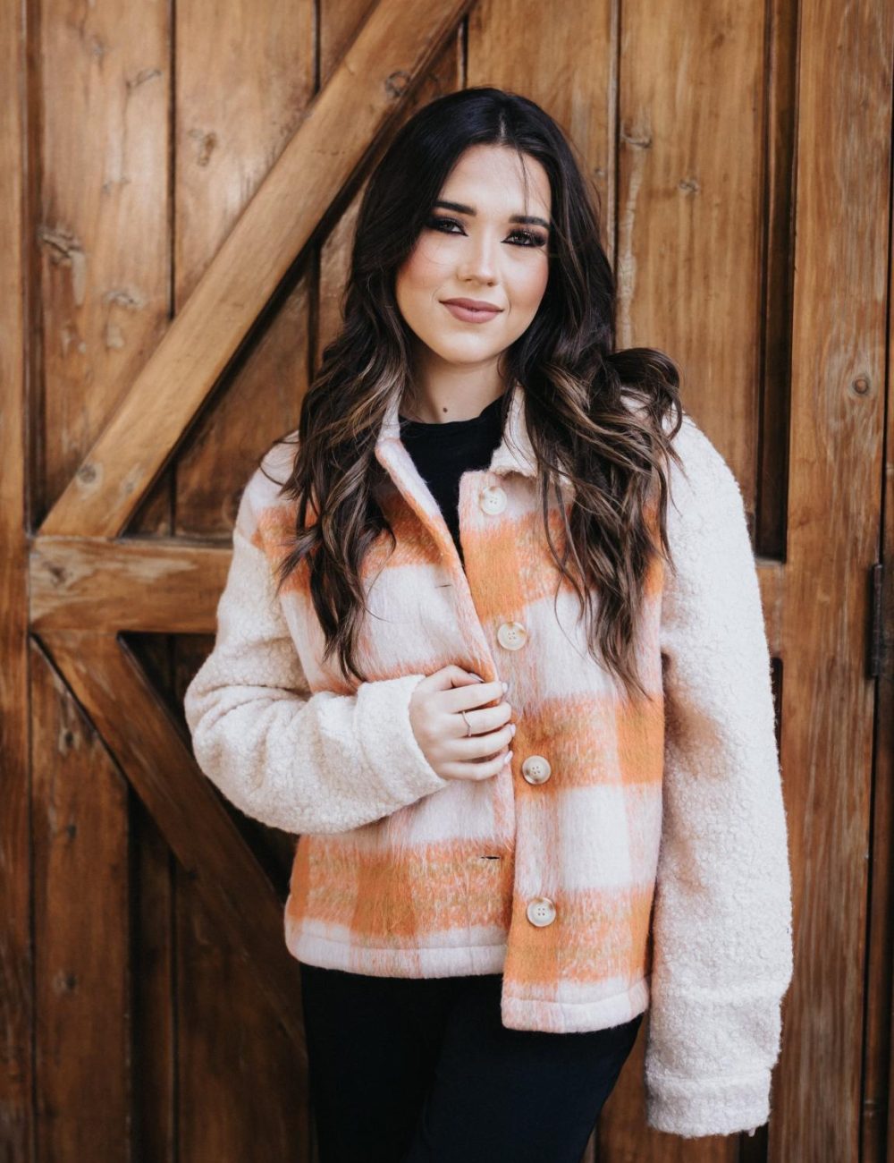 Apricot Mixed Plaid Jacket