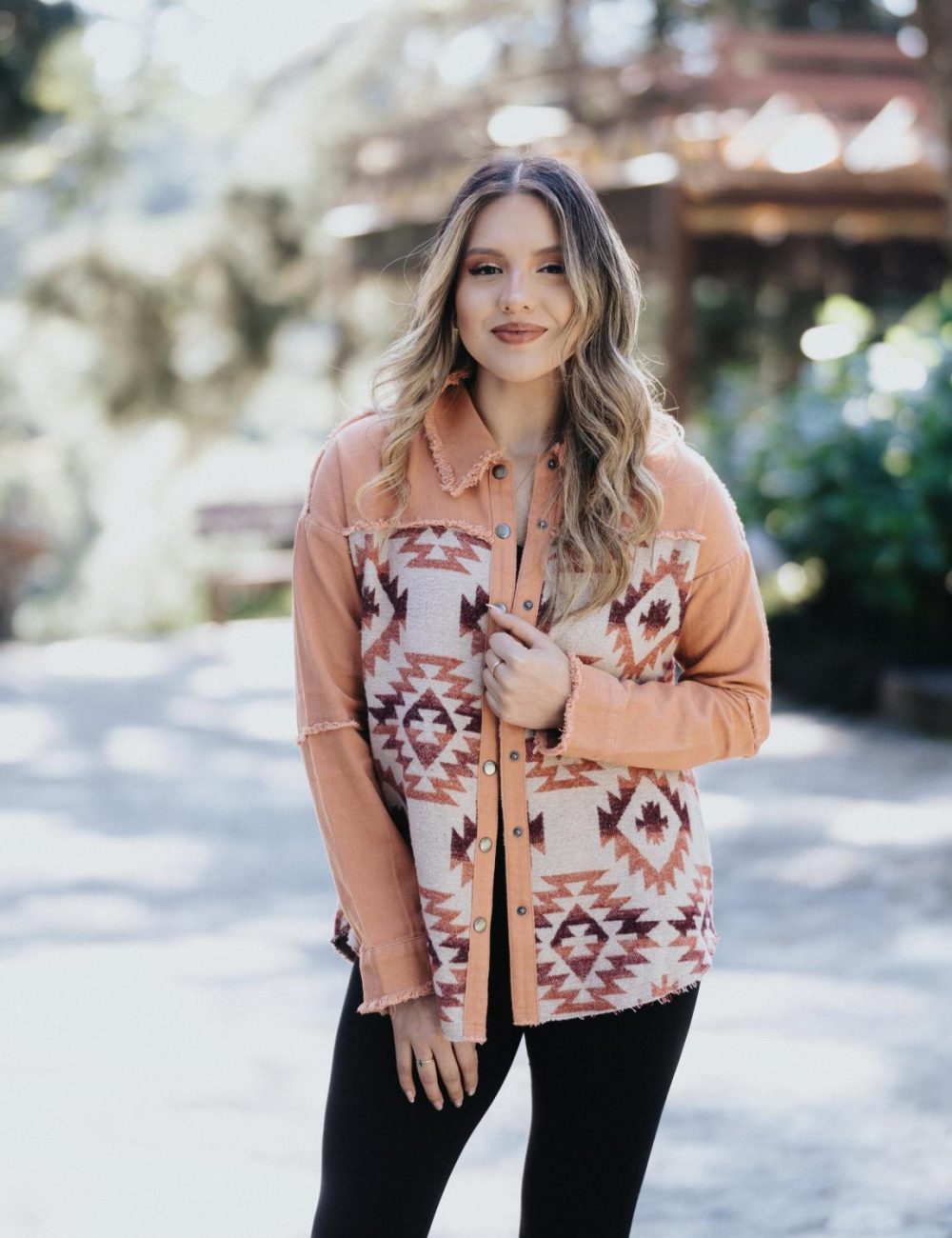 Coral Aztec Print Trucker Jacket