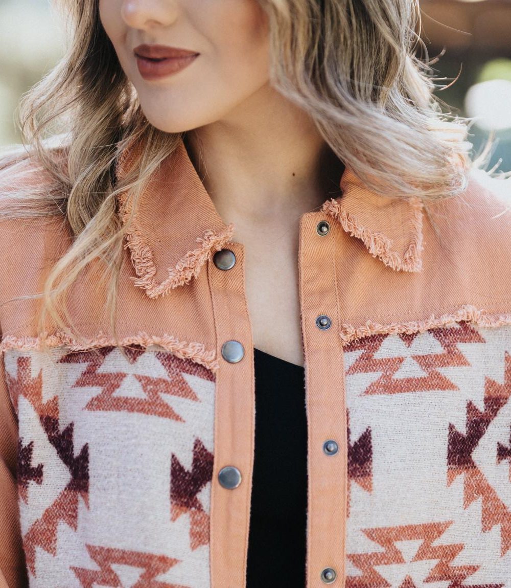 Coral Aztec Print Trucker Jacket - Image 3