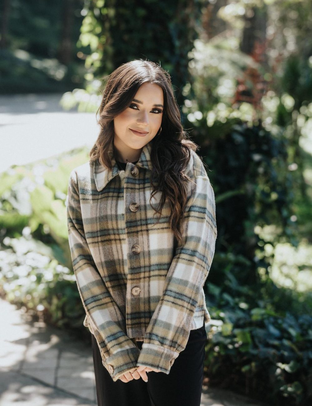 Taupe Plaid Printed Jacket / Pistachio