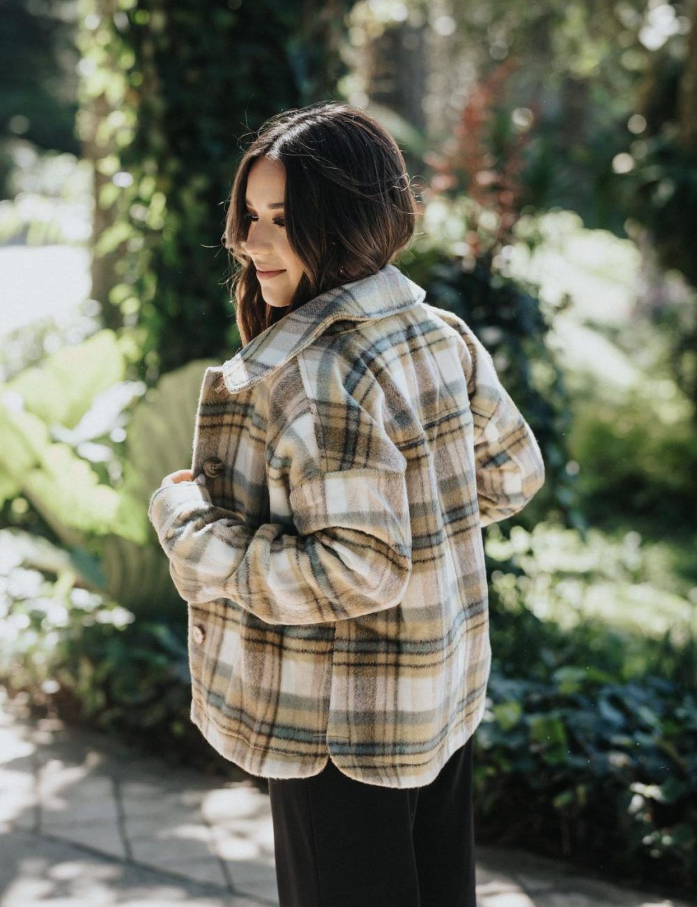 Taupe Plaid Printed Jacket / Pistachio - Image 2