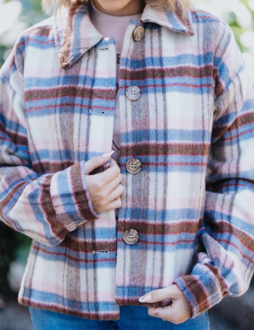 Taupe Plaid Printed Jacket / Ivory - Image 2