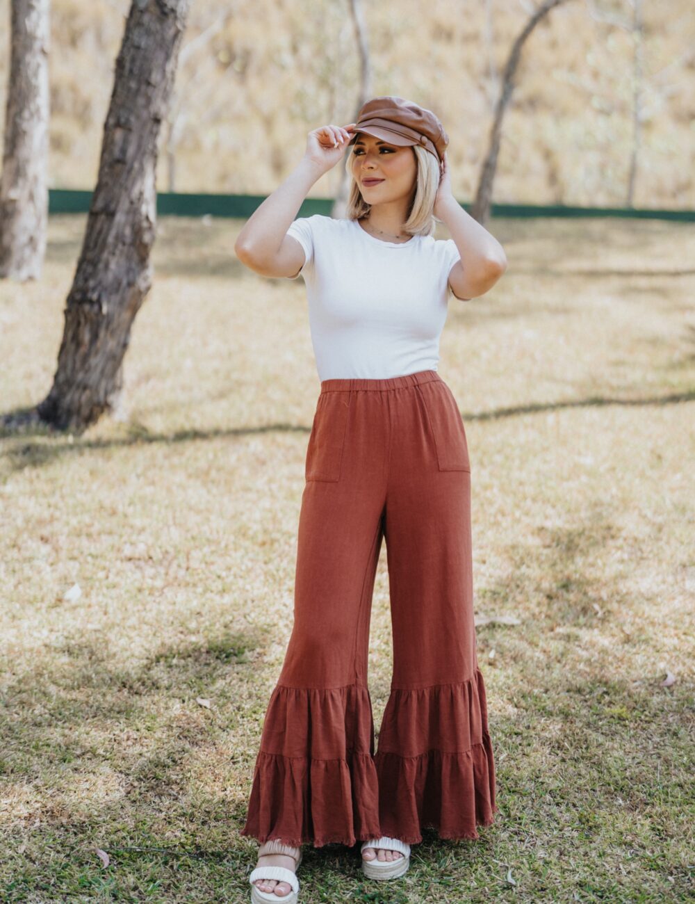 Linen wide ruffle leg pants - Image 8