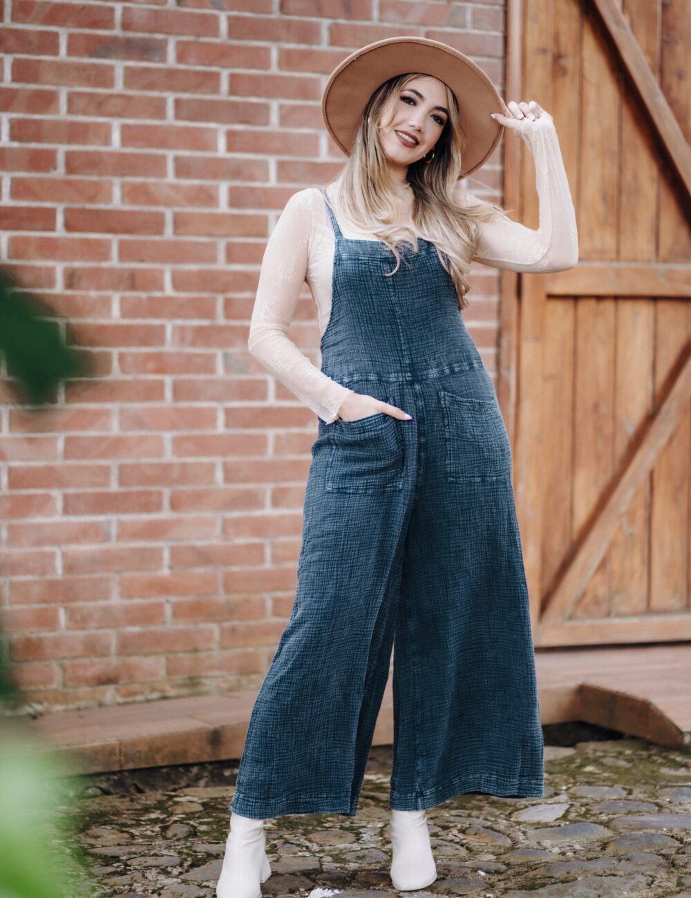 Faded denim overall